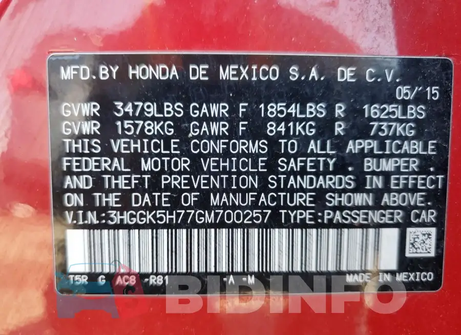 3HGGK5H77GM700257 Photo# 12