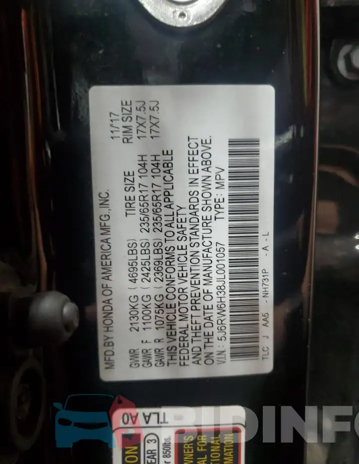 5J6RW6H38JL001057 Photo# 13