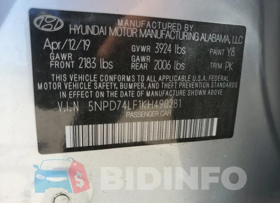 5NPD74LF1KH490281 Photo# 12