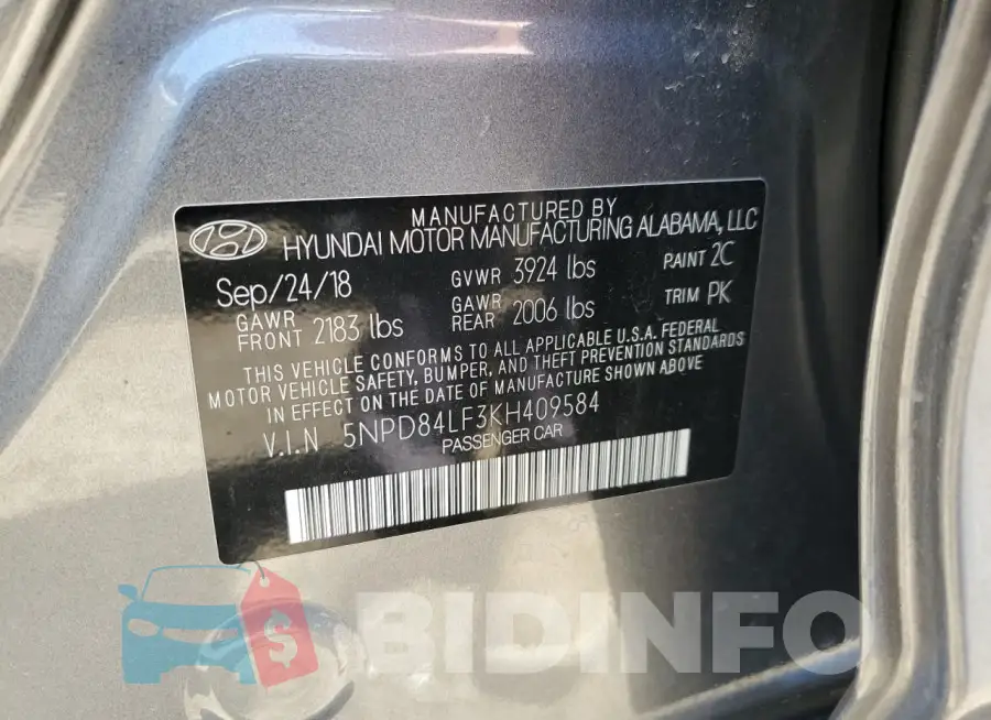 5NPD84LF3KH409584 Photo# 12