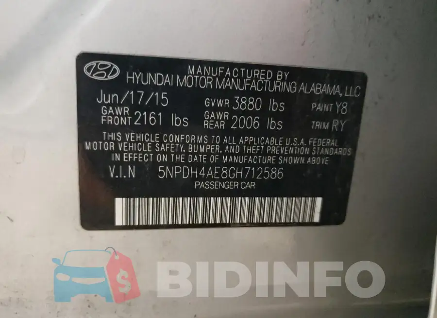 5NPDH4AE8GH712586 Photo# 12
