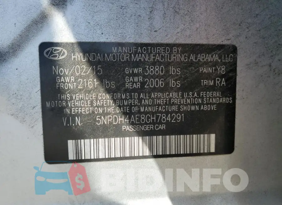 5NPDH4AE8GH784291 Photo# 12