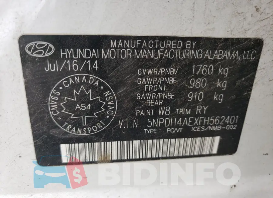5NPDH4AEXFH562401 Photo# 12