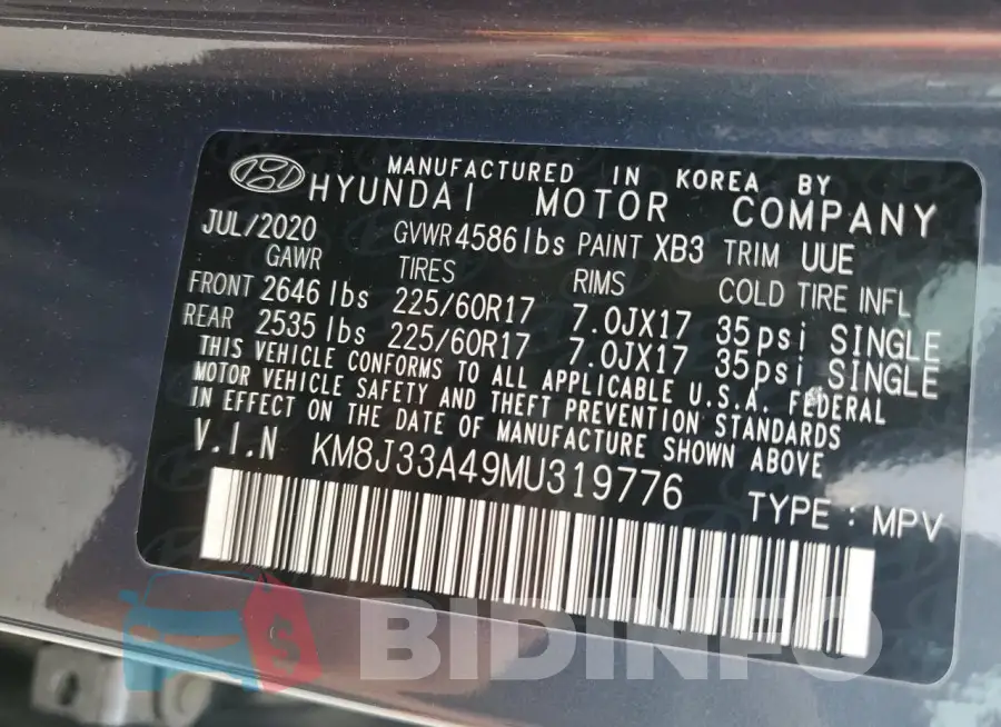 KM8J33A49MU319776 Photo# 13