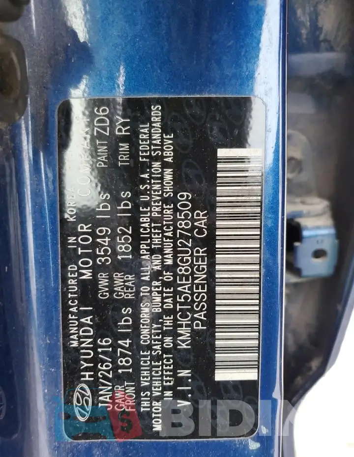 KMHCT5AE8GU278509 Photo# 13