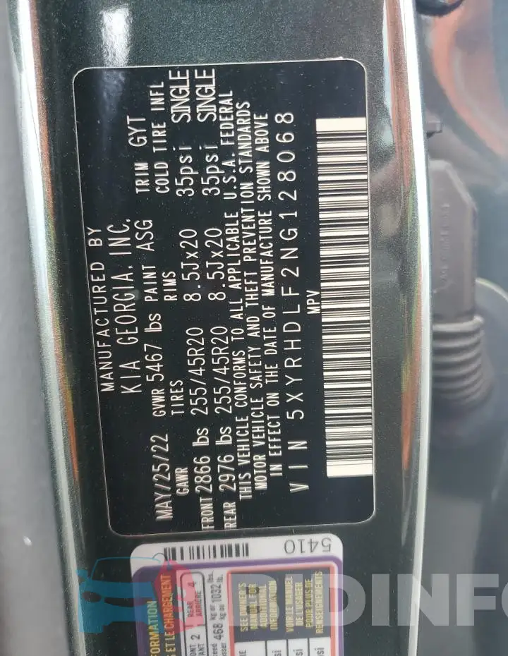 5XYRHDLF2NG128068 Photo# 13