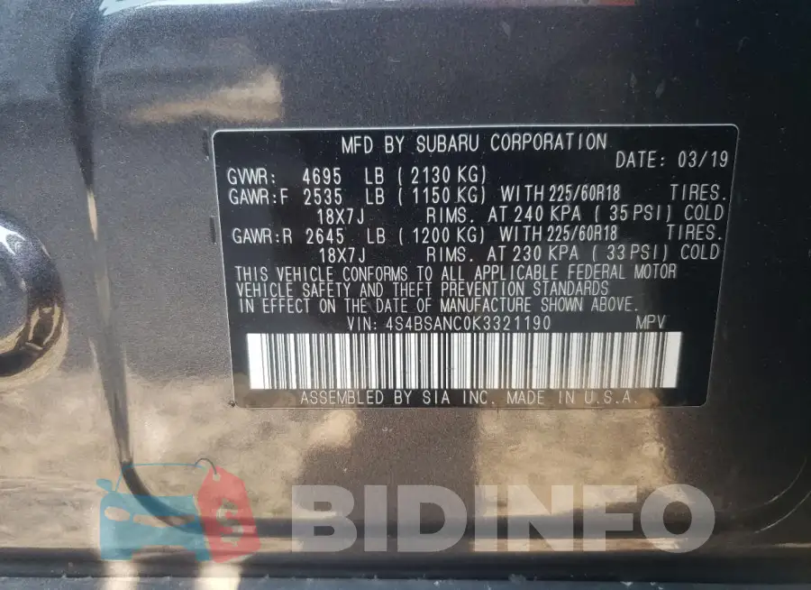 4S4BSANC0K3321190 Photo# 13