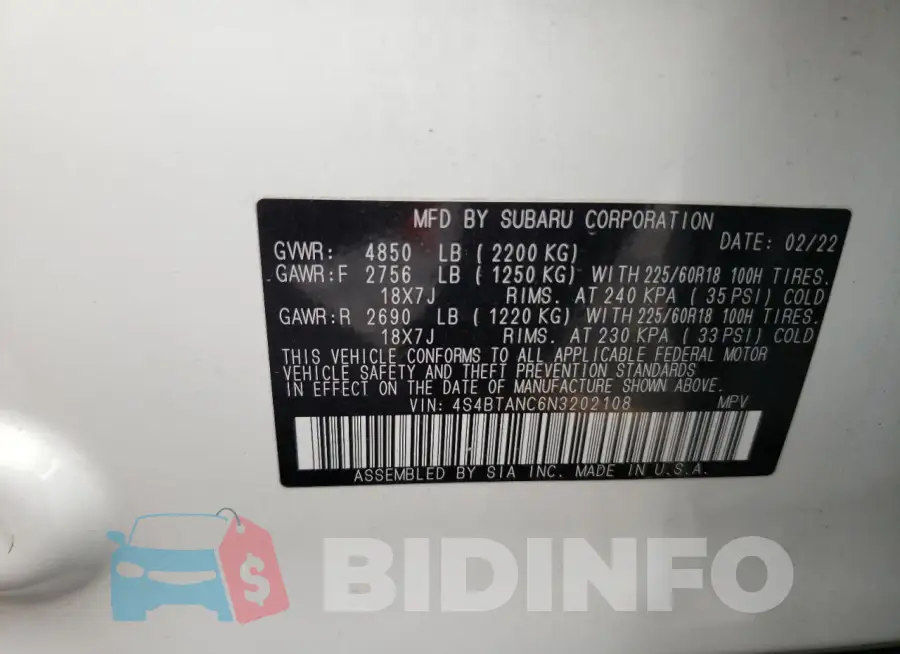 4S4BTANC6N3202108 Photo# 13