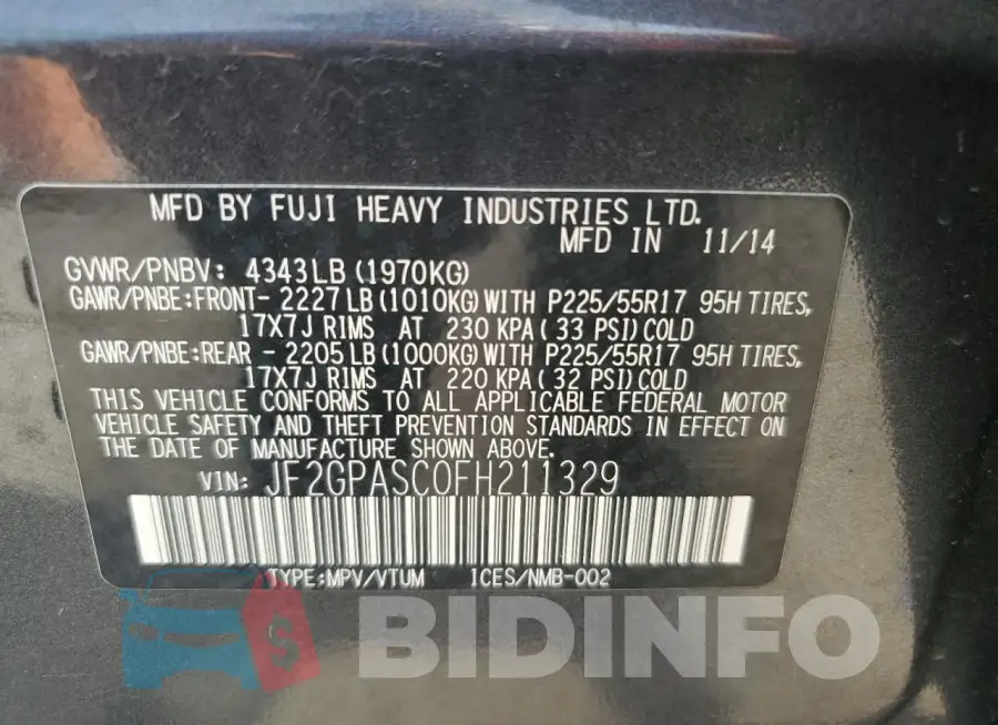 JF2GPASC0FH211329 Photo# 13