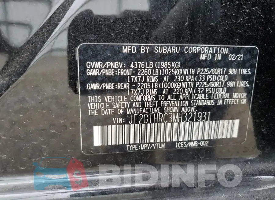 JF2GTHRC3MH321931 Photo# 13