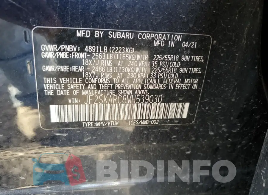 JF2SKARC8MH539030 Photo# 12
