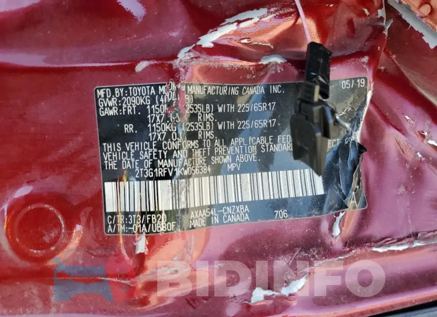 2T3G1RFV1KW056384 Photo# 13