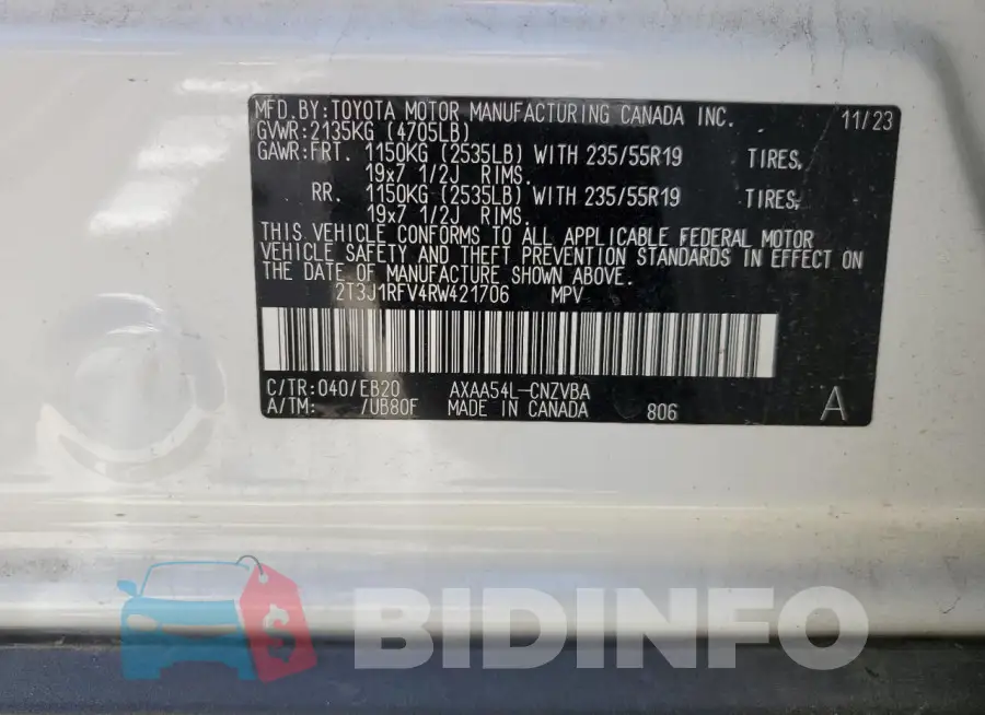2T3J1RFV4RW421706 Photo# 13