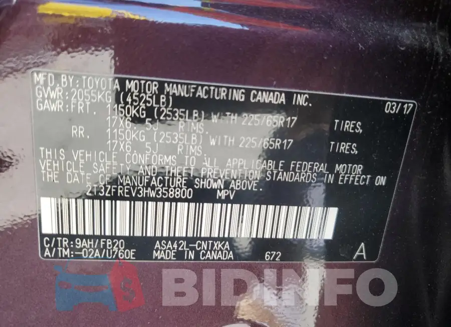2T3ZFREV3HW358800 Photo# 13
