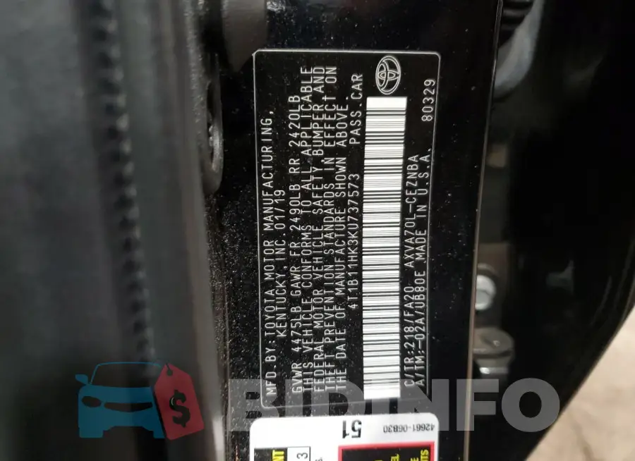 4T1B11HK3KU737573 Photo# 12