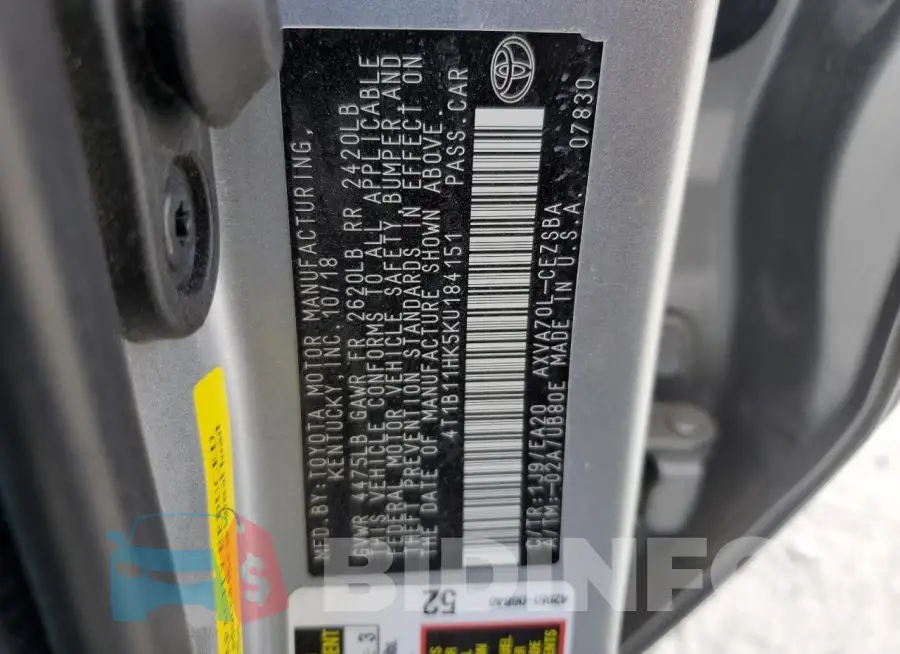 4T1B11HK5KU184151 Photo# 13