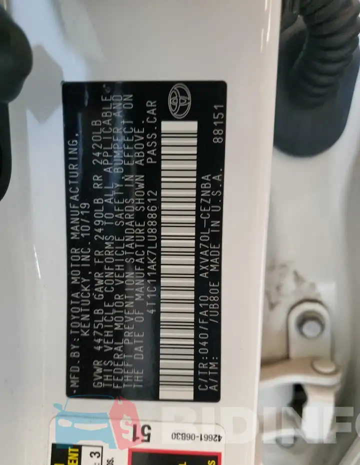 4T1C11AK7LU888612 Photo# 12