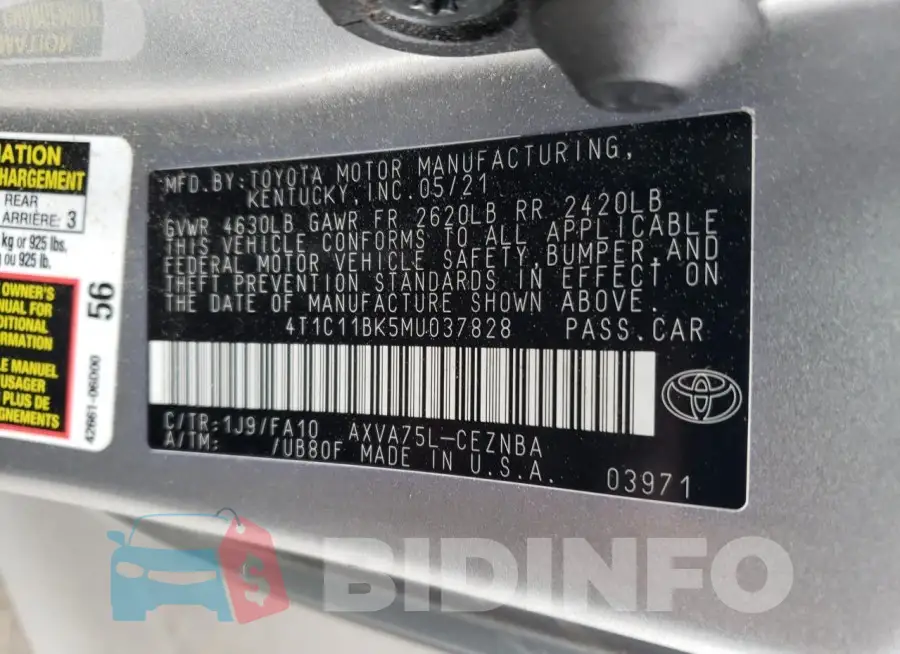 4T1C11BK5MU037828 Photo# 12