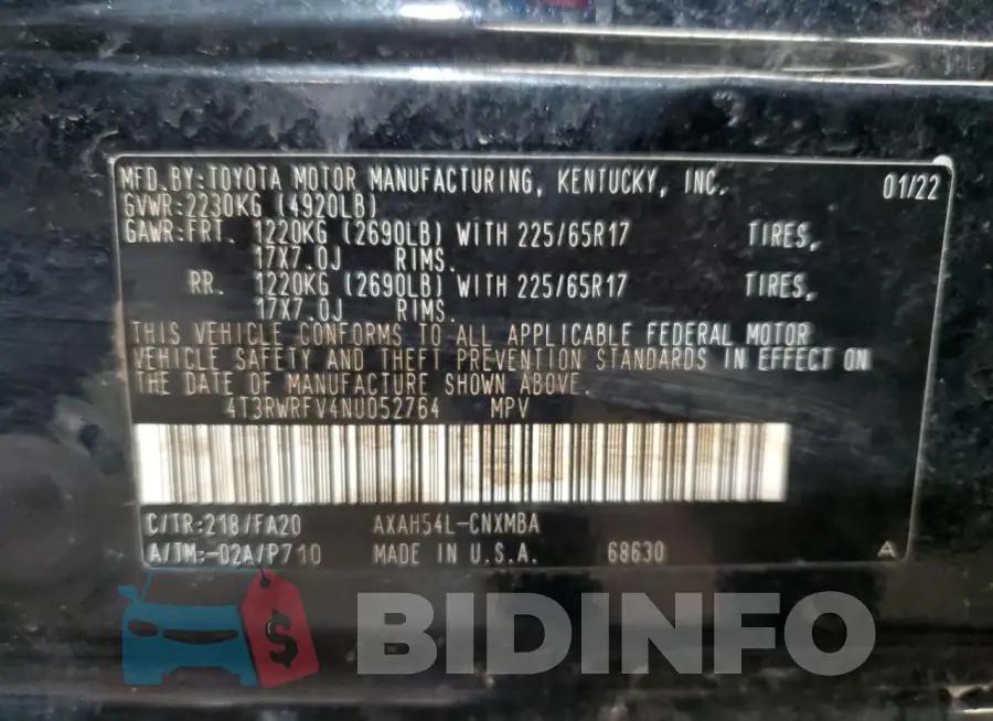 4T3RWRFV4NU052764 Photo# 13