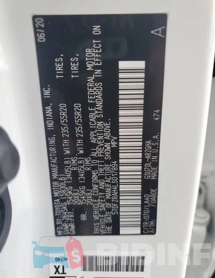 5TDFZRAH4LS017894 Photo# 13