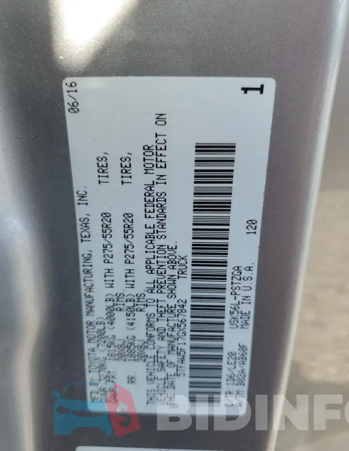 5TFAW5F17GX567842 Photo# 12