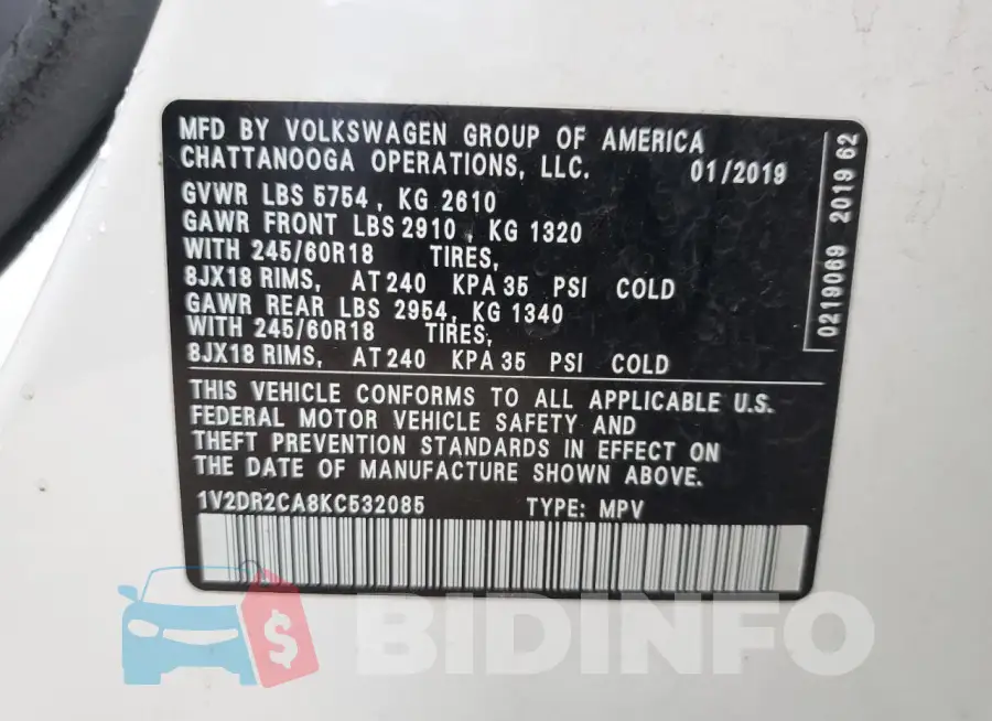 1V2DR2CA8KC532085 Photo# 13