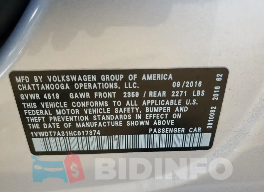 1VWDT7A31HC017374 Photo# 13