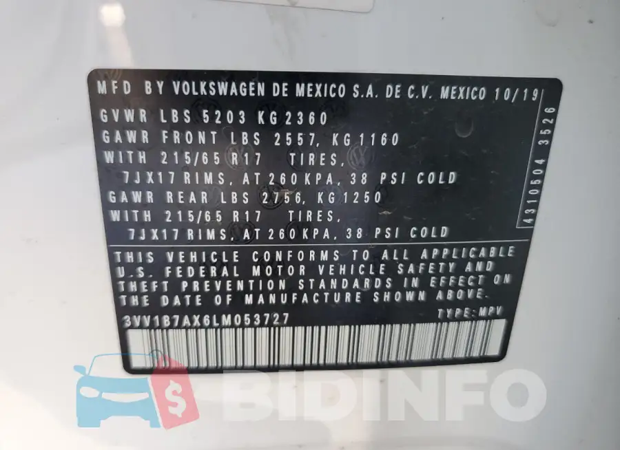 3VV1B7AX6LM053727 Photo# 13