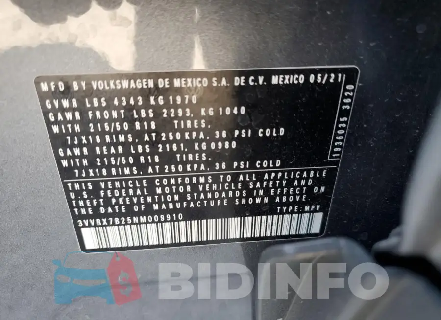 3VVRX7B25NM009910 Photo# 14