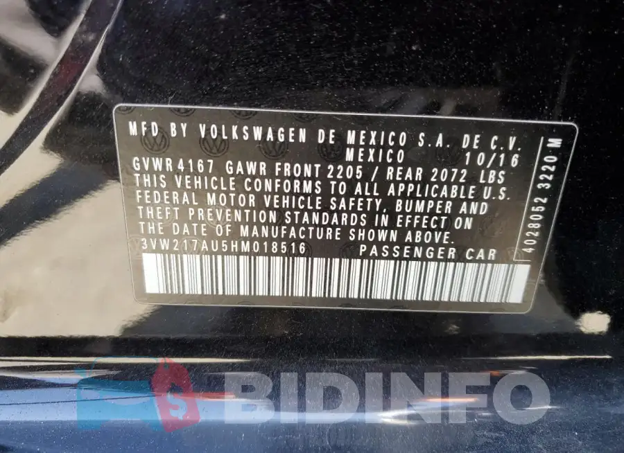 3VW217AU5HM018516 Photo# 12