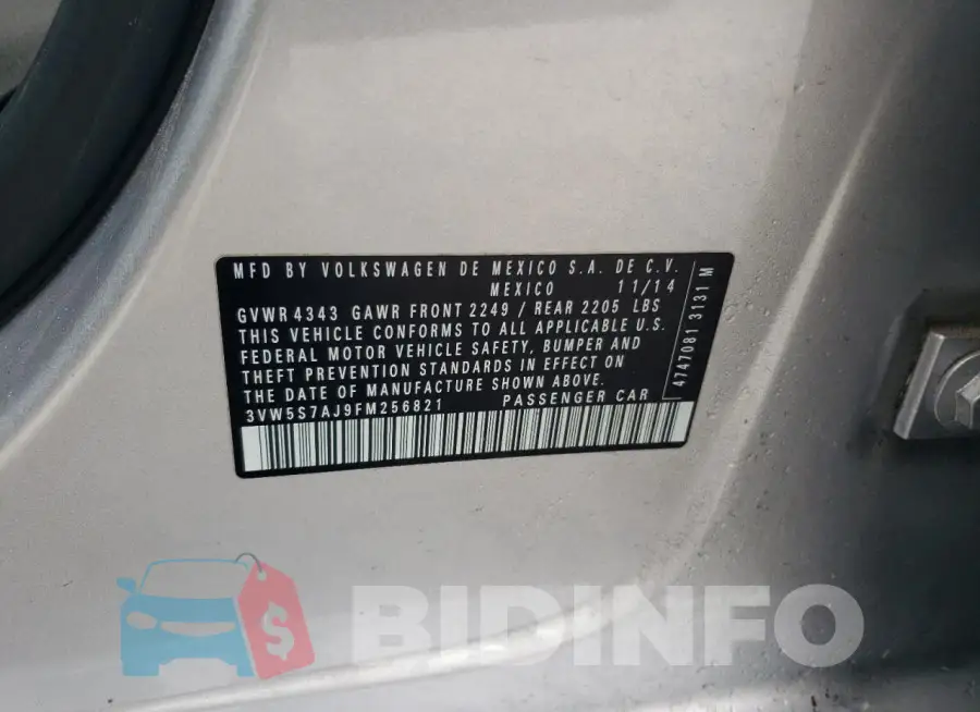 3VW5S7AJ9FM256821 Photo# 12