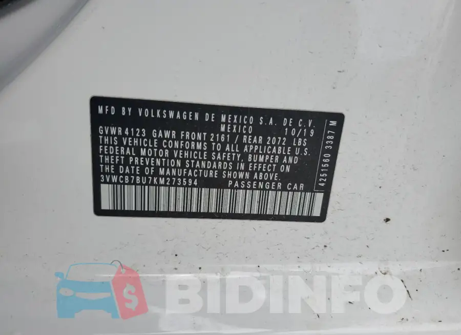 3VWCB7BU7KM273594 Photo# 12