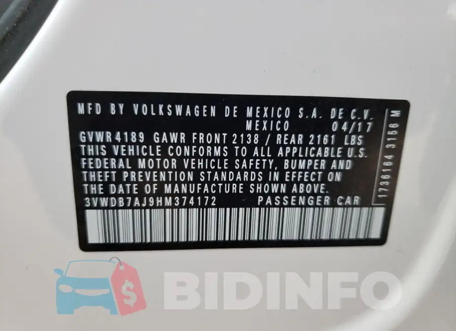 3VWDB7AJ9HM374172 Photo# 12
