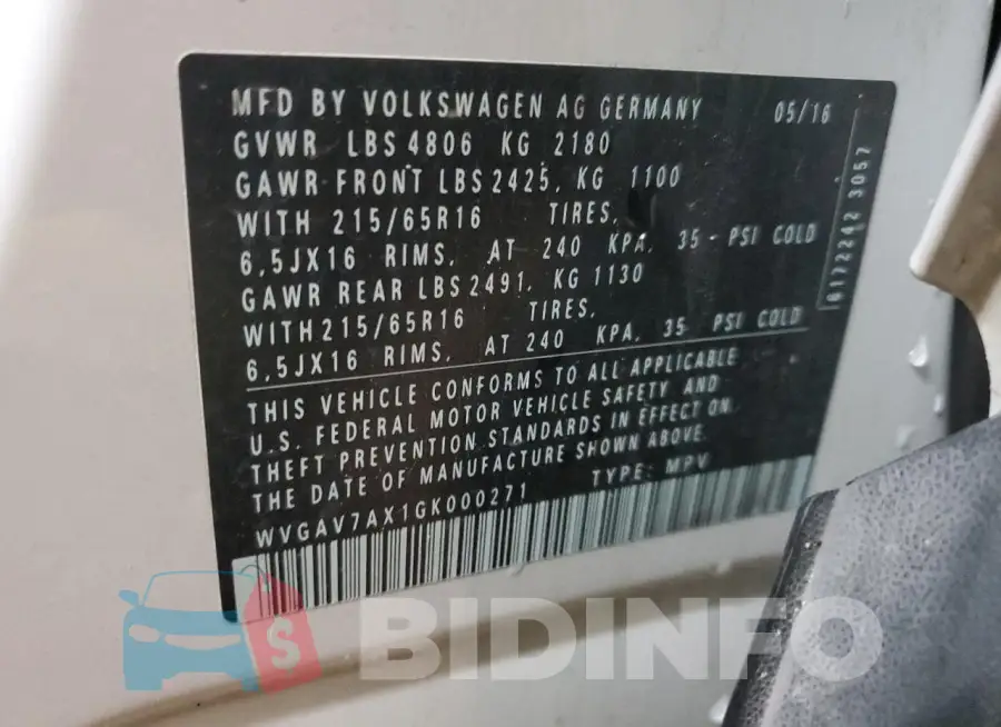 WVGAV7AX1GK000271 Photo# 14