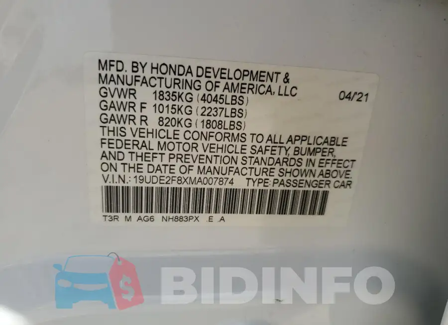 19UDE2F8XMA007874 Photo# 13