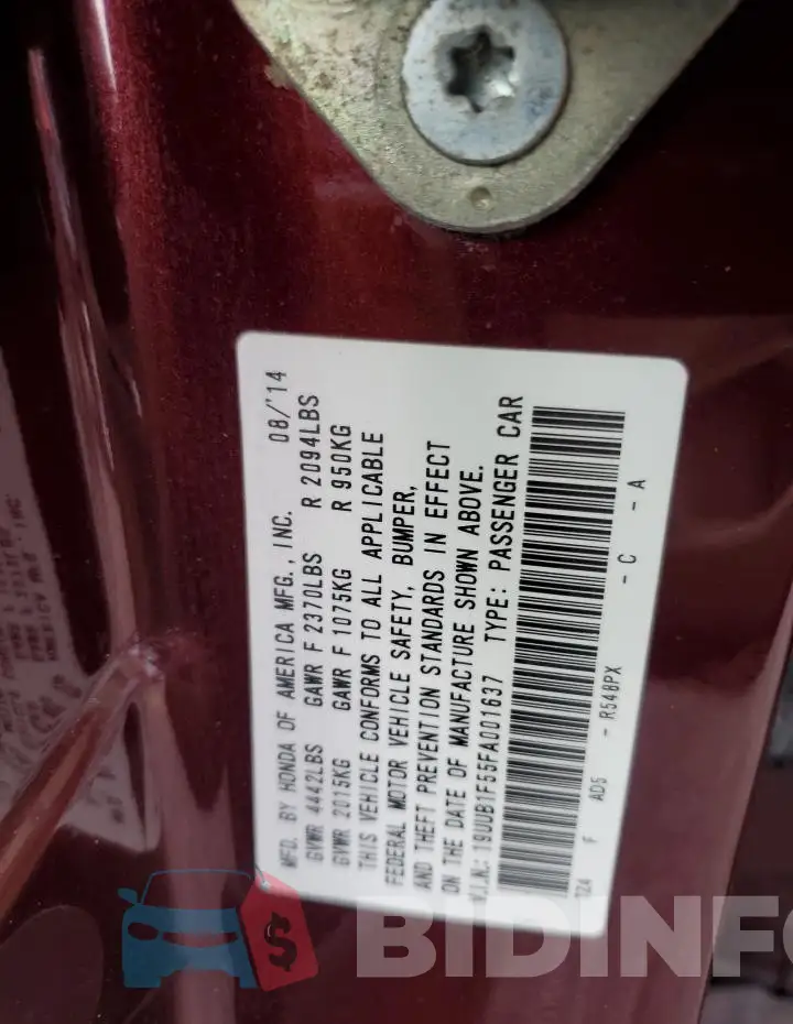 19UUB1F55FA001637 Photo# 12