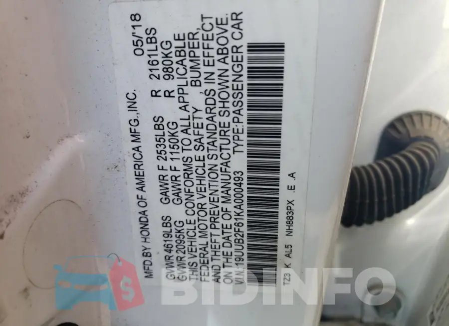 19UUB2F61KA000493 Photo# 12