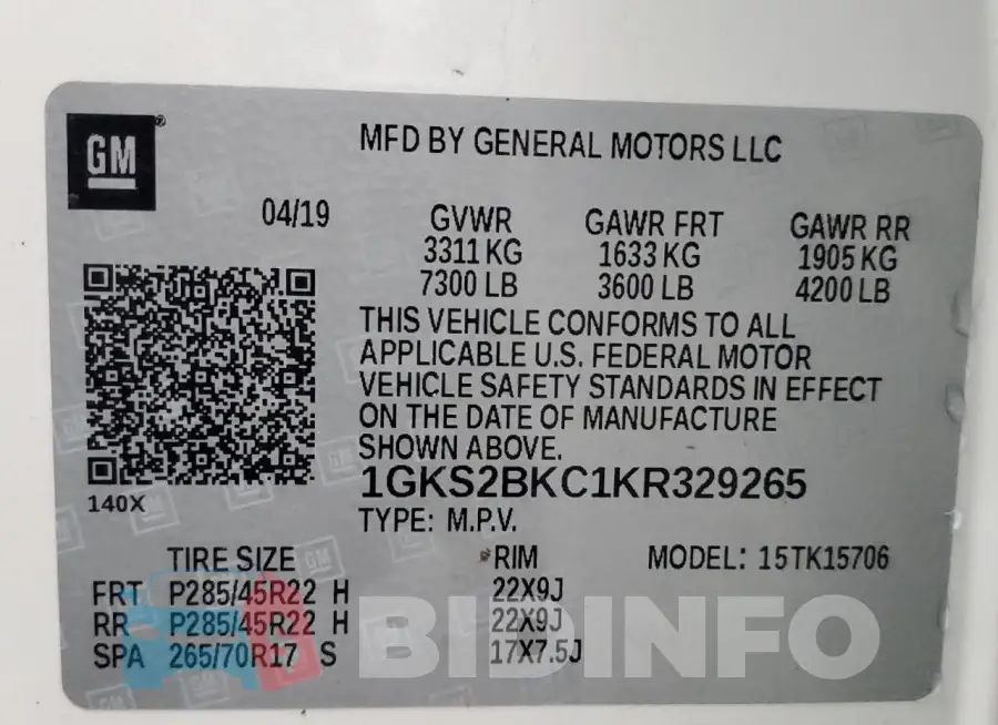 1GKS2BKC1KR329265 Photo# 14