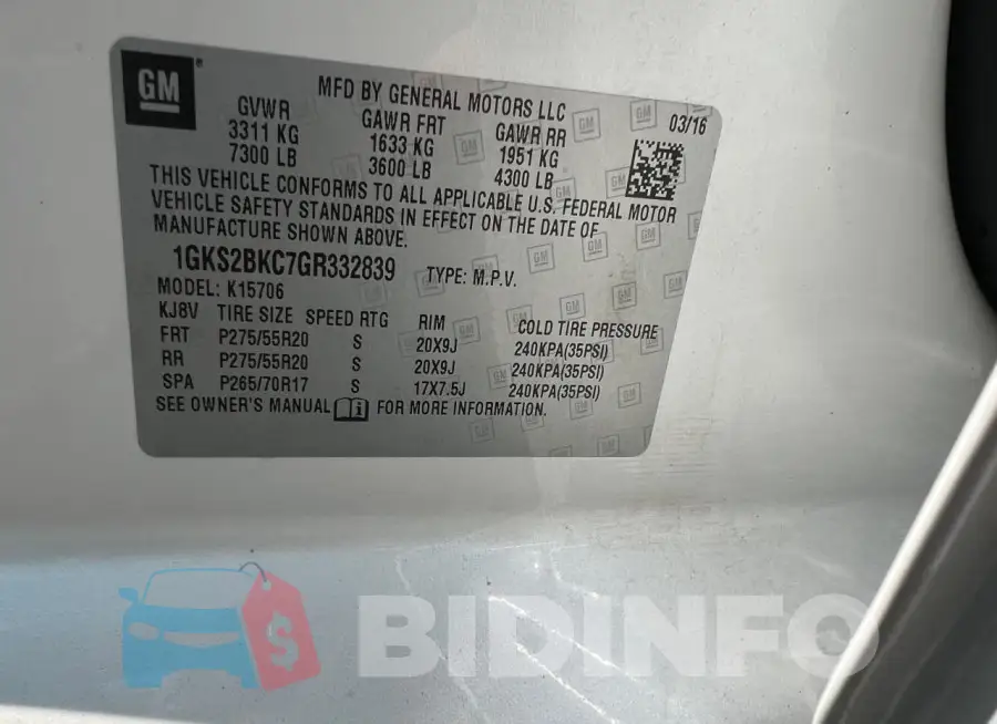 1GKS2BKC7GR332839 Photo# 10