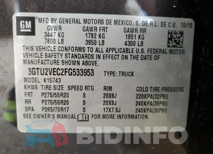 3GTU2VEC2FG533953 Photo# 13
