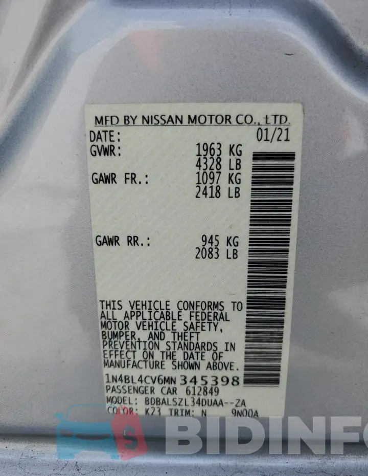 1N4BL4CV6MN345398 Photo# 12