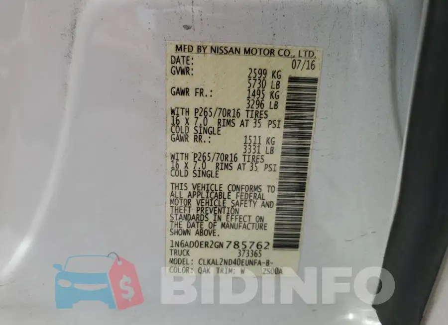 1N6AD0ER2GN785762 Photo# 12
