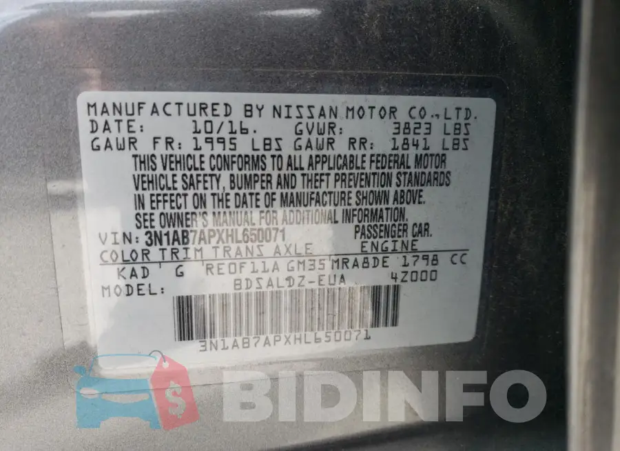 3N1AB7APXHL650071 Photo# 12