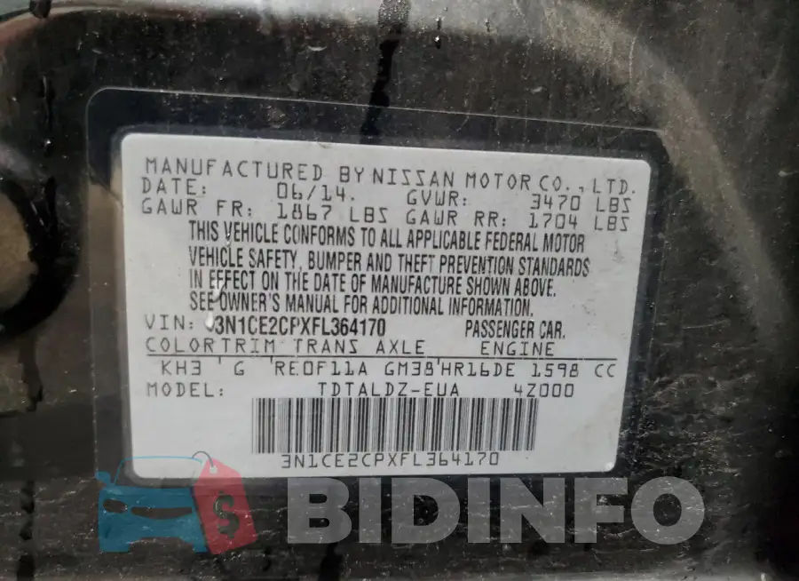 3N1CE2CPXFL364170 Photo# 12
