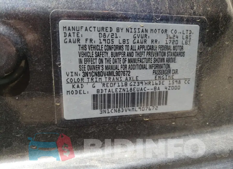 3N1CN8DV4ML907672 Photo# 12