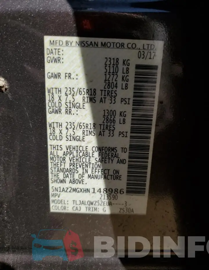 5N1AZ2MGXHN148986 Photo# 12