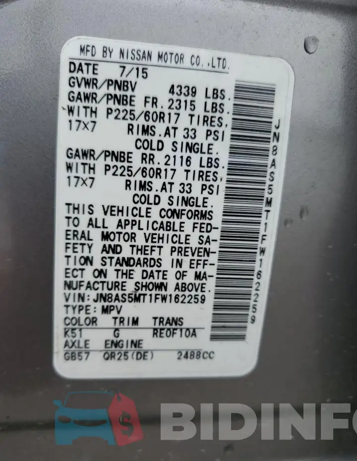 JN8AS5MT1FW162259 Photo# 13