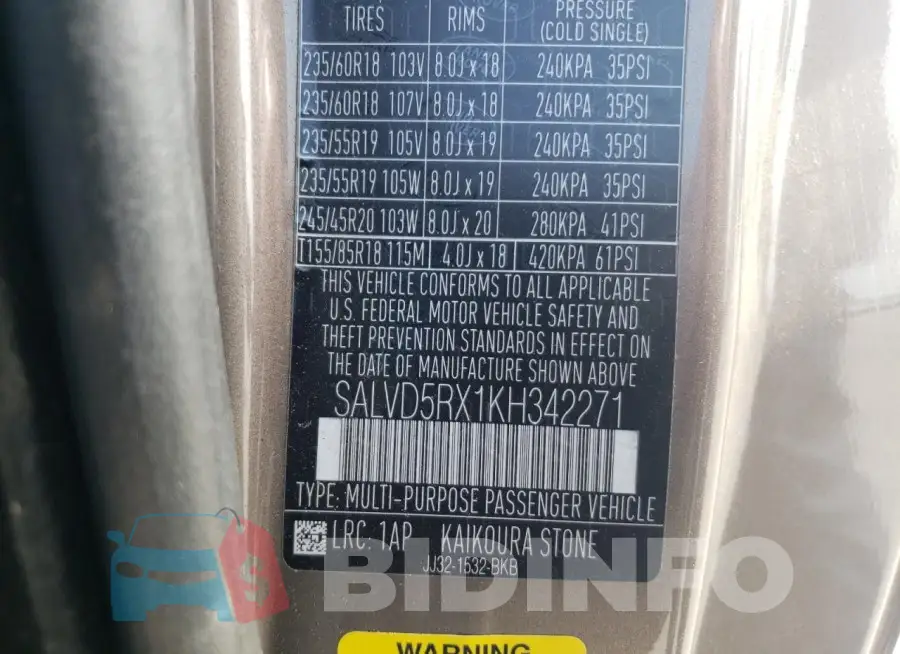 SALVD5RX1KH342271 Photo# 13