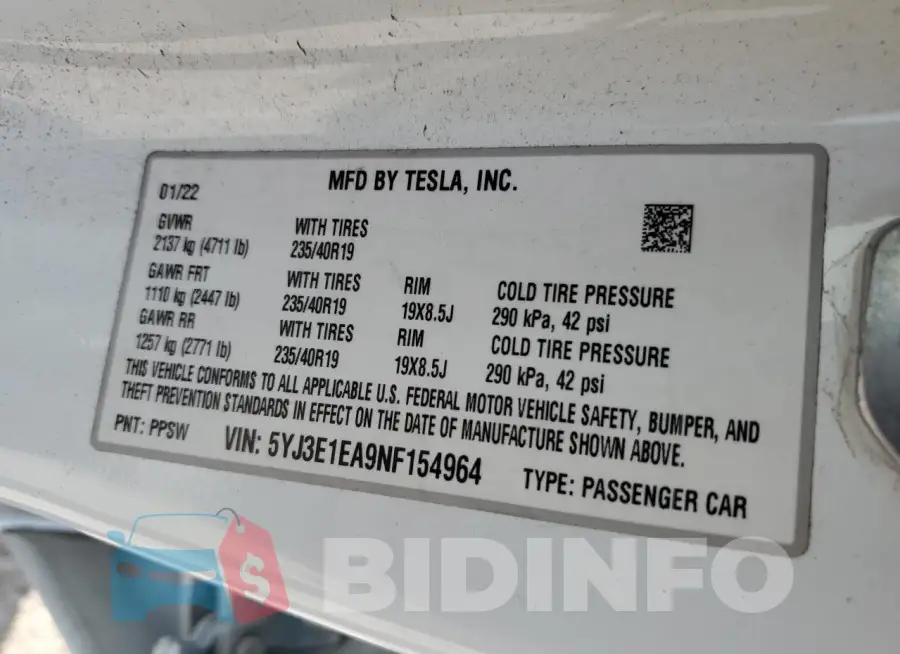5YJ3E1EA9NF154964 Photo# 13