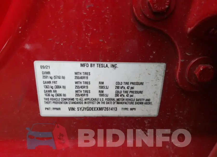 5YJYGDEEXMF261413 Photo# 12